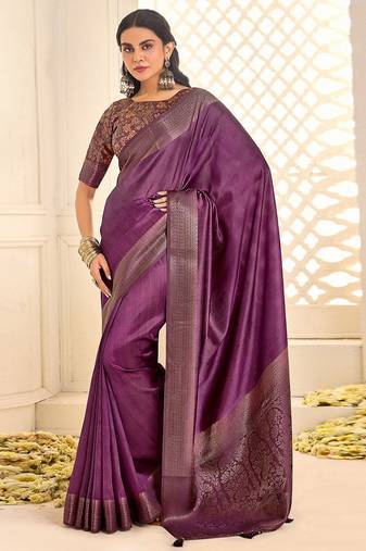 Purple jamdani woven design saree with blouse piece