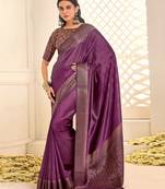 Purple jamdani woven design saree with blouse piece