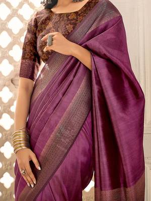 Purple jamdani woven design saree with blouse piece 4