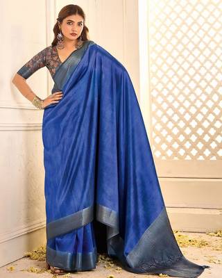 Blue jamdani woven design saree with blouse piece 1