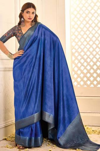 Blue jamdani woven design saree with blouse piece