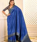 Blue jamdani woven design saree with blouse piece