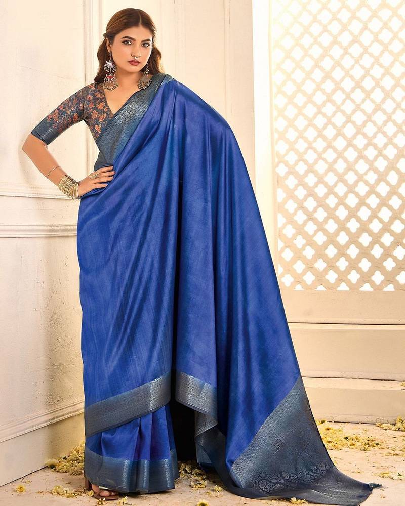 Blue jamdani woven design saree with blouse piece