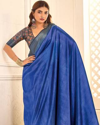 Blue jamdani woven design saree with blouse piece 3