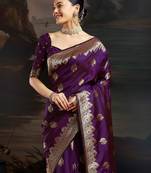 Purple woven design zari kanjeevaram saree with unstitched blouse