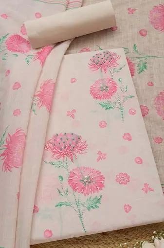 floral printed beads and stones unstitched dress material