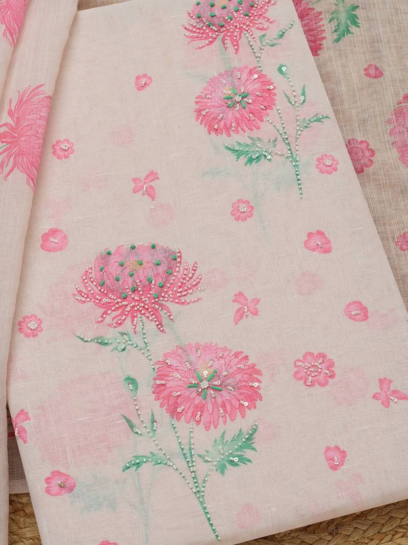 floral printed beads and stones unstitched dress material