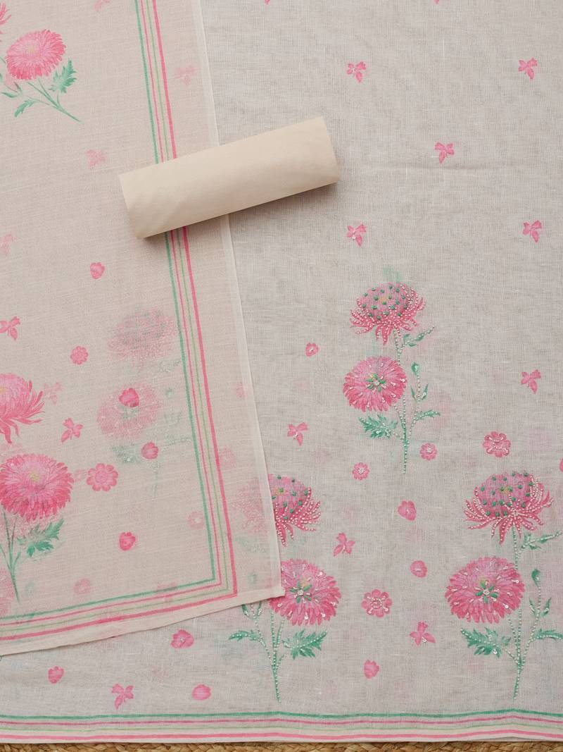 floral printed beads and stones unstitched dress material