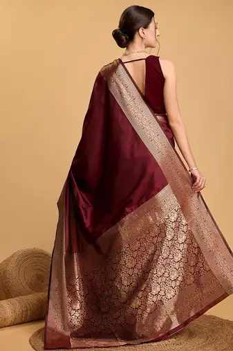 Maroon art silk woven design zari kanjivaram saree with unstitched blouse piece