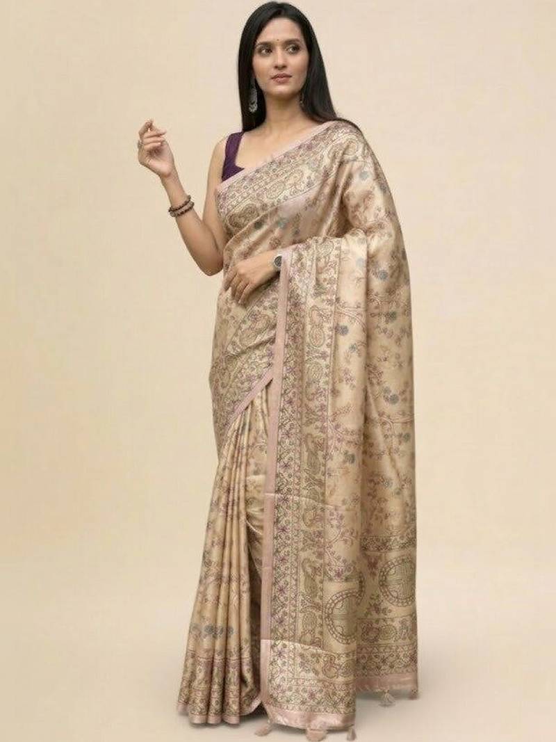 Pink tussar silk tan sarees
