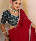 Red sequinned pure georgette saree