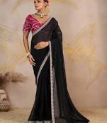 Black embellished sequinned pure georgette saree