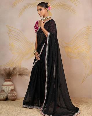 Black embellished sequinned pure georgette saree 2