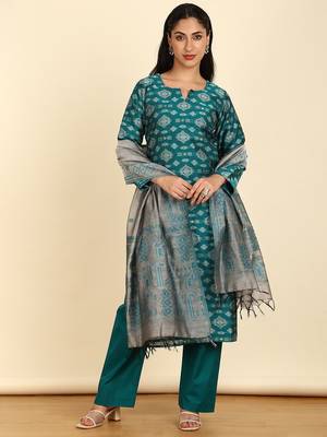 floral woven design unstitched dress material 1