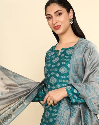 floral woven design unstitched dress material 2