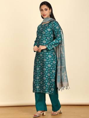 floral woven design unstitched dress material 4