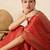 Red art silk woven patola saree with blouse piece