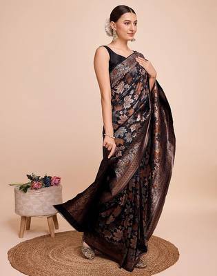 Black woven embellished art silk kanjeevaram saree 2