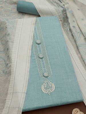 floral embroidered thread work unstitched dress material 1