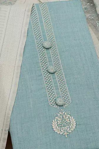 floral embroidered thread work unstitched dress material