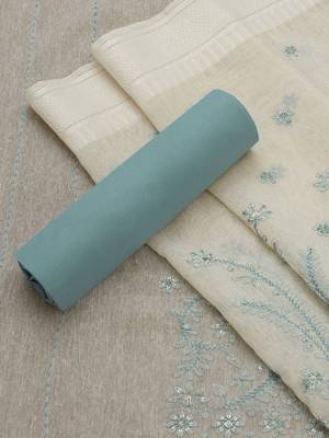 floral embroidered thread work unstitched dress material 3