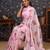 Pink floral printed embellished satin saree