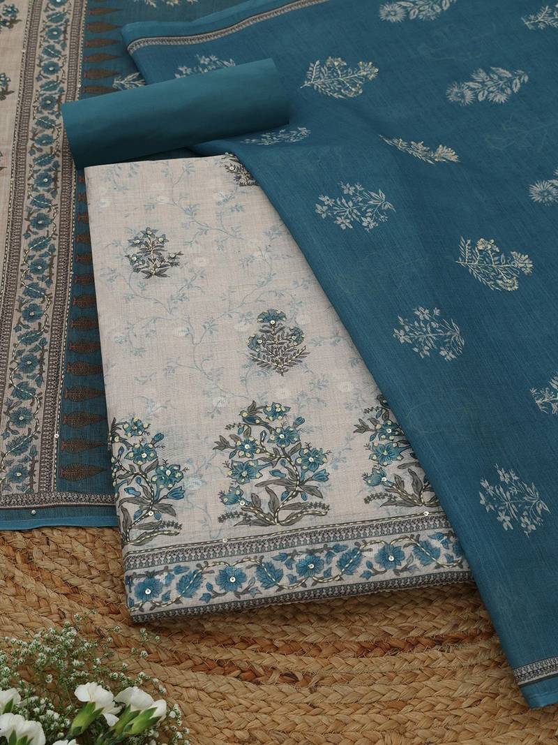 printed linen unstitched dress material