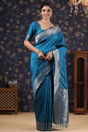 Blue woven design ethnic motifs heavy work banarasi saree