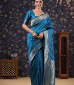 Blue woven design ethnic motifs heavy work banarasi saree