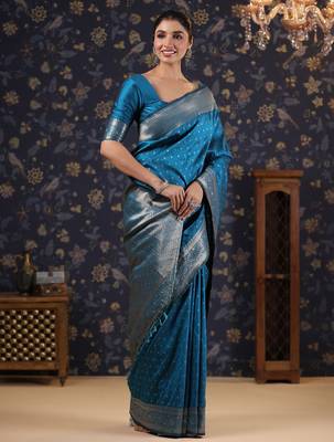 Blue woven design ethnic motifs heavy work banarasi saree 2