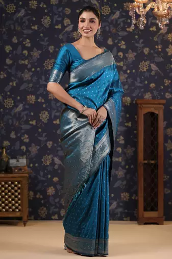 Blue woven design ethnic motifs heavy work banarasi saree