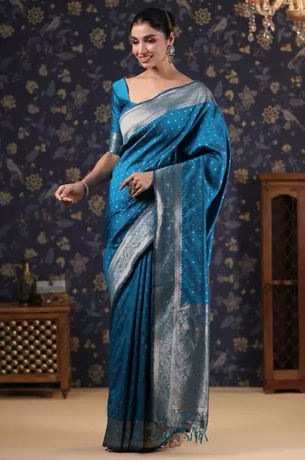 Blue woven design ethnic motifs heavy work banarasi saree