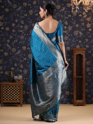 Blue woven design ethnic motifs heavy work banarasi saree 4