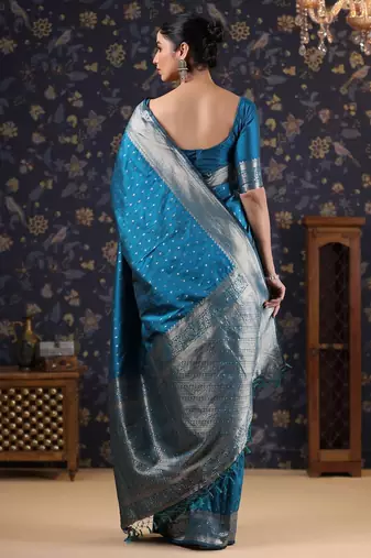 Blue woven design ethnic motifs heavy work banarasi saree