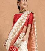 Off white ethnic motifs zari patola silk saree