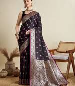 Purple zari woven design saree with unstitched blouse