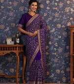 Violet embroidered heavy work saree