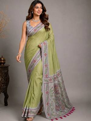 Lime kalamkari silk blend saree 1