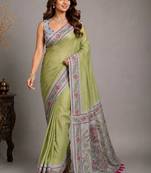 Lime kalamkari silk blend saree