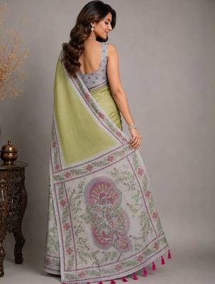 Lime kalamkari silk blend saree 2