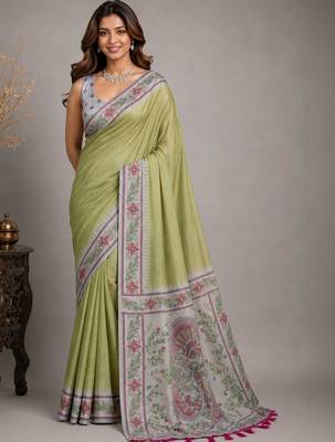 Lime kalamkari silk blend saree 3