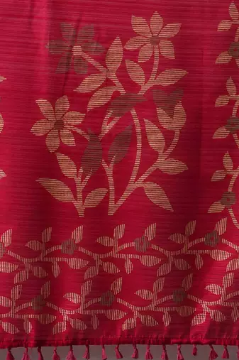 Pink ethnic motifs block print saree with matching blouse