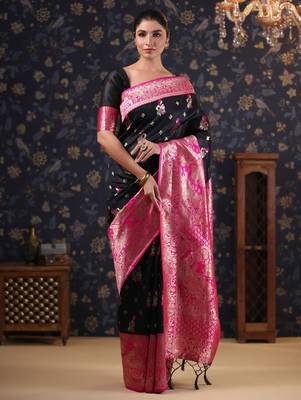 Black women woven design baluchari sarees 1