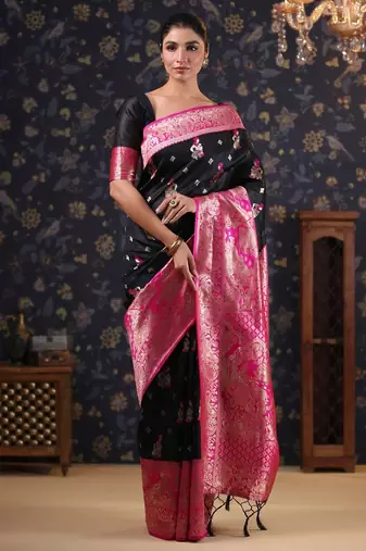 Black women woven design baluchari sarees