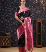 Black women woven design baluchari sarees