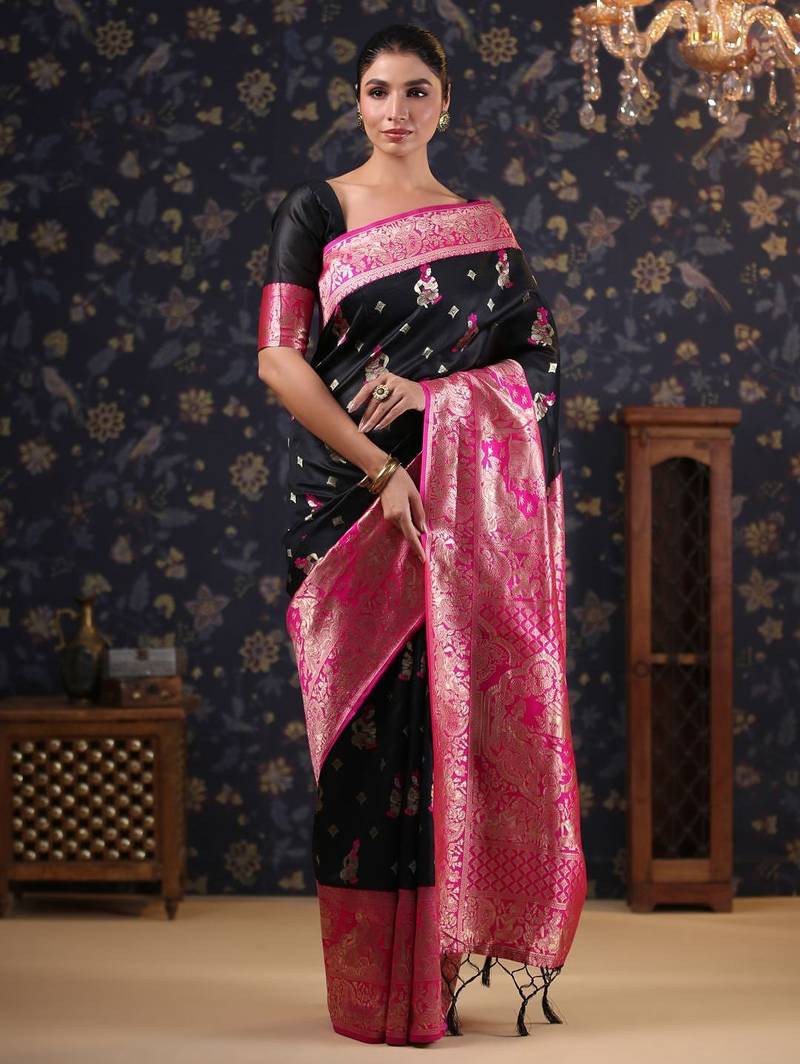 Black women woven design baluchari sarees