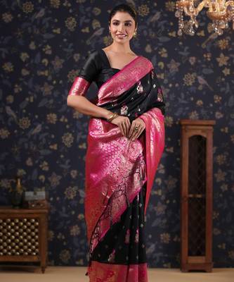 Black women woven design baluchari sarees 2