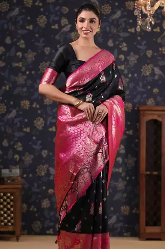 Black women woven design baluchari sarees