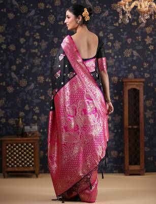 Black women woven design baluchari sarees 3