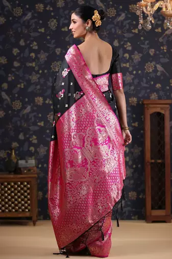 Black women woven design baluchari sarees